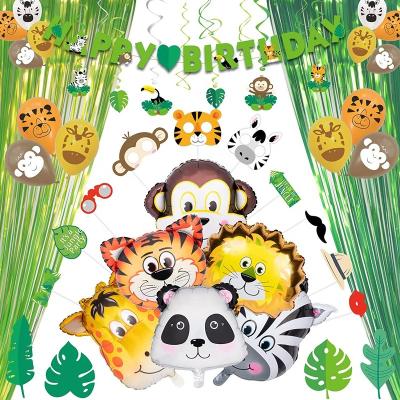 China Safari Balloons Fringe Curtain Eco-Friendly Disposable Birthday Decorations Jungle Theme Birthday Decorations Animal Cabin Props Palm Banner for sale