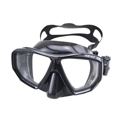 China Black HD Anti Fog Wide Viewing Angle Professional Anti Fog Swimming Adult Diving Goggles PC Tempered Glass for sale