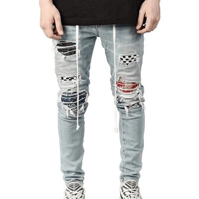 China Breathable High street style feet stretch jeans for men  Fashion patch High quality Hole pants for sale