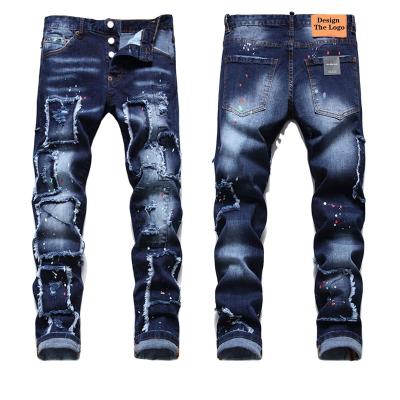 China Breathable Wholesale Blue Quality Stacked Jean Plus Size Men's Ripped Denim Pants Trousers Designer Custom Skinny Slim Fit Jeans Men for sale