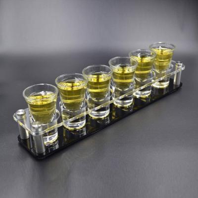 China Eco-Friendly Shot Glass Holder With 6x Thick Base Crystal Clear Shot Glasses Acrylic Pulled Holder / Serving Tray for sale