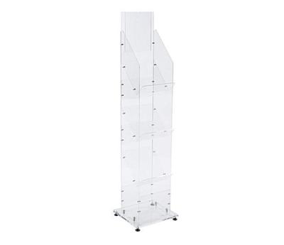 China Eco-Friendly Acrylic 3-Tiered Magazine Floor Rack 8.5 W3 Pockets 8.5x11 Sign Holder Clear for sale