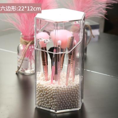 China Dustproof Eco-friendly Acrylic Pearl Brush Bucket Box Cosmetic Memory Tube With Cover Makeup Brush Storage Box Cosmetic Eyebrow Pencil Case for sale