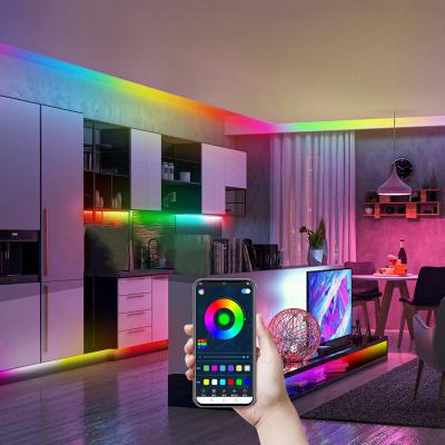 China Festival Home Decoration Led Strip Lights RGB Music Sync Color Changing , Bluetooth Led Lights With App Control Outdoor Smart Bedroom for sale