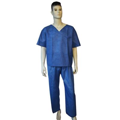 China Nonwoven Dark Blue Disposable Medical Top+Pant SMS Scrub Suit Uniform For Hospital Use for sale