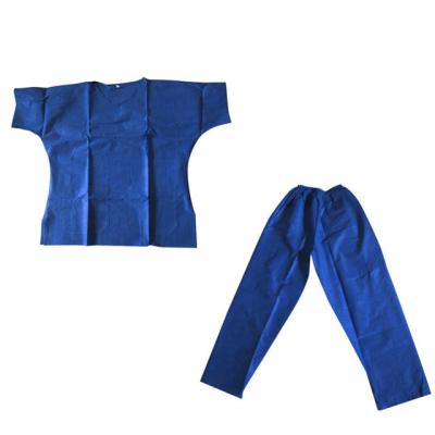 China Blue Nonwoven Disposable Clothing Top+Pant V-Neck Scrub Top And Medical Uniform Scrub Pants for sale