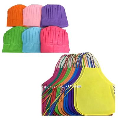 China Kids Disposable Colorful Nonwoven Basic Cleaning Chef Hat And Apron Sets For Cooking With Printed Logo for sale