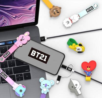 China Suitably Licensed BT21 TATA Cooky RJ USB 3 in 1 8 Pin Type C USB 2.4A Cable Micro Data Charger Cable Nylon Braided Fast Charging Cord for sale