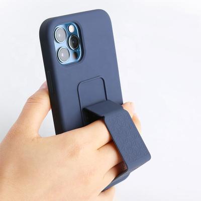 China Anti-fall Shockproof Cover For iPhone 12 Liquid Silicone Case With Kickstand For iPhone 12 Pro Max Case for sale