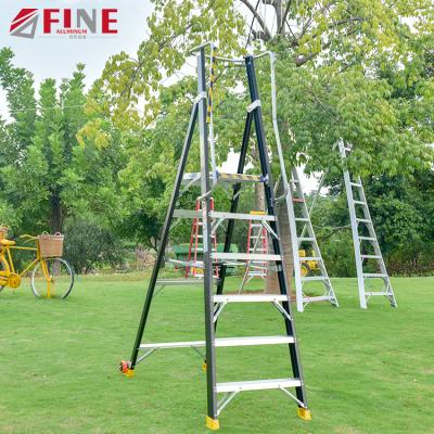 China Folding Ladders Movable Aluminum Movable Warehouse Fiberglass Adjustable Platform Ladder for sale