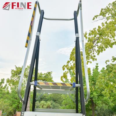 China Folding Ladders Industrial Fiberglass Aluminum Wheels Adjustable Aerial Platform Ladder for sale