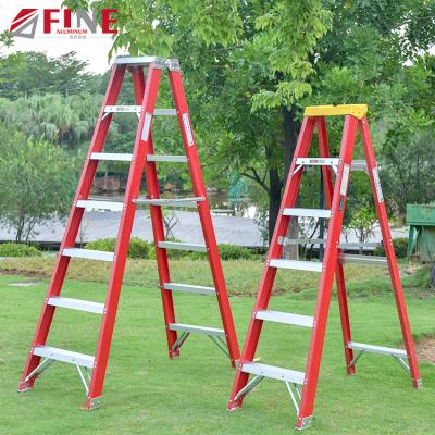 China Modern Twin Single Work Tray Folding Fiberglass Ladder For Electician for sale