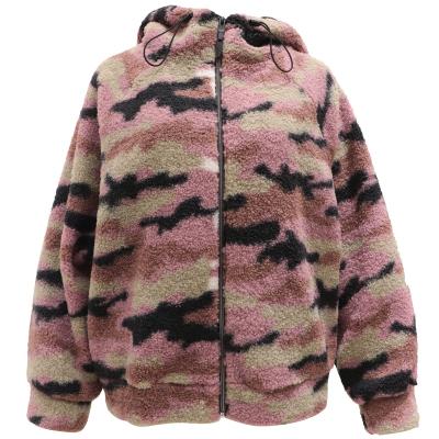 China CAMOUP Print High Quality Women Sherpa Fleece Pullover With Zipper Oversized Hoodie Fluffy Pullover for sale