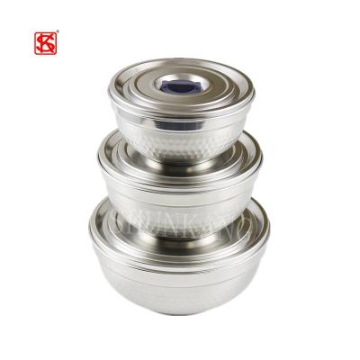 China Freshness Preservation Amazon Hot Selling 3 Pcs Stainless Steel Food Stackable Cool Box Sealed Bowl With Vent Hole Cover for sale