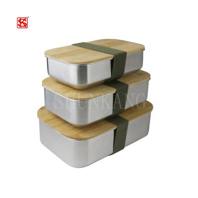 China Freshness Preservation Lunch Bento Box Airtight Food Container Rectangular Bamboo Box With Belt for sale