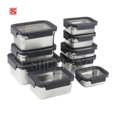 China Freshness Preservation Rectangular Stainless Steel Food Container With Lock Lid Airtight Lunch Box Food Storage Container for sale