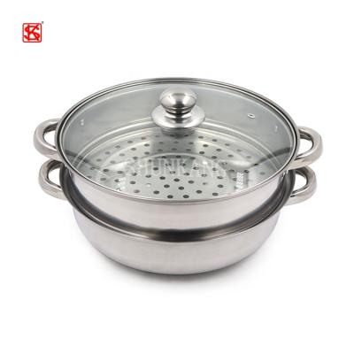 China Kitchen Cookware Sustainable Stock Pot Double Metal Cooking Steamer Pot With Glass Lid for sale