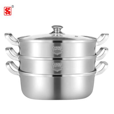 China Sustainable Square 304 Stainless Steel Steamer Pots 3 Layers Food Steamer Cooking Pot With Glass Lid for sale