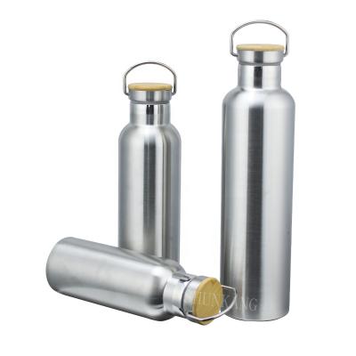 China Sustainable Sport Drinks SUS 304 Stainless Steel Vacuum Flask Double Walled Water Bottle With Bamboo Lid for sale