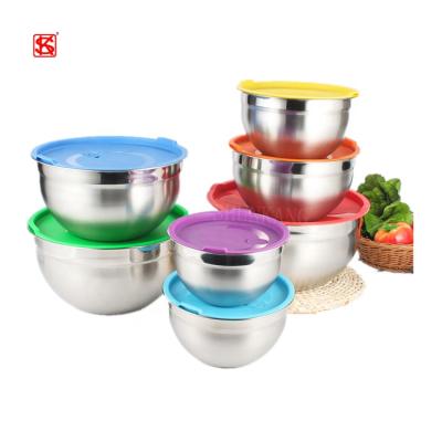 China Sustainable Hot Sales Stainless Steel Seasoning Mixing Bowls Set Salad Bowl Basin With Lid for sale