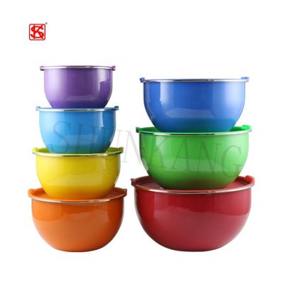 China Sustainable High Quality Stainless Steel Painting Soup Bowls Colorful Mixing Bowls Set With Plastic Lids for sale