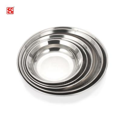 China Kitchen Decoration Disposable Food Serving Stainless Steel Round Dishes / Flat Food Tray for sale