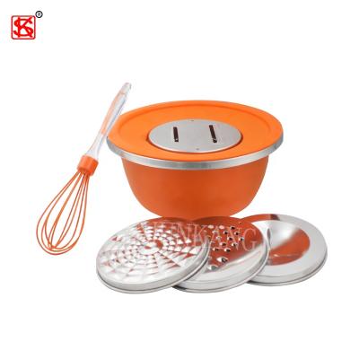 China Large capacity stainless steel viable mixing bowl with lids/airtight metal fruit basket/plastic colander sieve with egg beater for sale