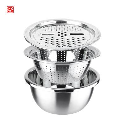 China Viable Most Popular Multifunctional Mixing Bowls Basket Strainer Basin Grater Strainer Stainless Steel Cutter Vegetable Colander Set for sale