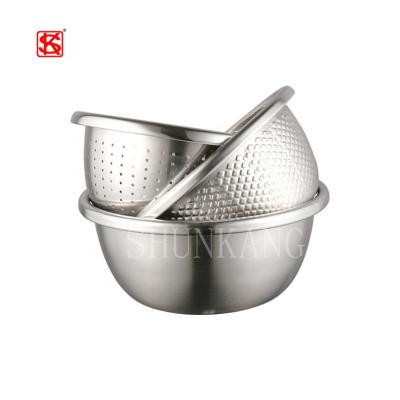 China Viable 3-In-1 Colander Set Stainless Steel Rice Strainer Food Wash Bowl Strainer Set for sale