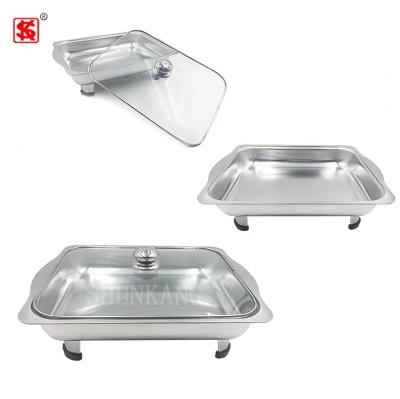 China Fast heating; Foot Hotel Stainless Steel Buffet Food Warmer Cookware Removable Chafing Dish Shake Hot Pots To Keep Food Hot With Visible Glass Lid for sale