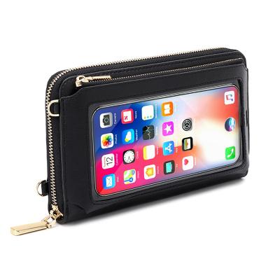 China Cross Wristband Clutch 2021 Women - Body Phone Screen Touch Wristband Clutch PU Leather RFID Wallet Blocking Small Shoulder Purse Soft For Ladies for sale