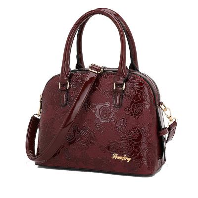 China Mature Fashion Handbag For Women Embossed Pattern Lady Retro Handbag Glossy PU Shoulder Bag High Capacity Vintage Leather Cross - Body Bag for sale