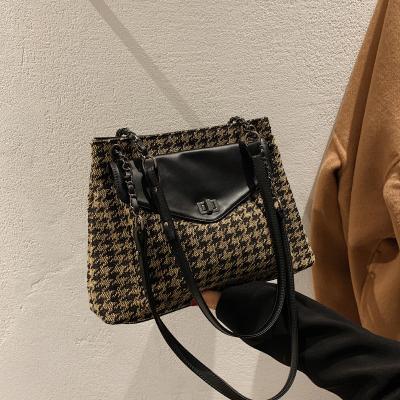 China Fashion Women Tote PU Canvas Leather Handbag For Lady Houndstooth Cross - Body Bag Fashion Messenger Bag High Capacity Tote For Women for sale