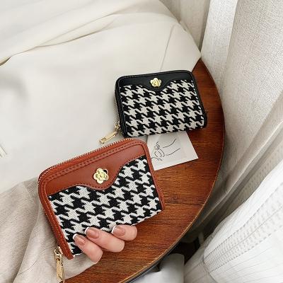 China Wholesale Functional Luxury Short Wallet Card Holder Travel Purse For Women Elegant PU Houndstooth Pattern Decoration Gift Purse For Ladies for sale