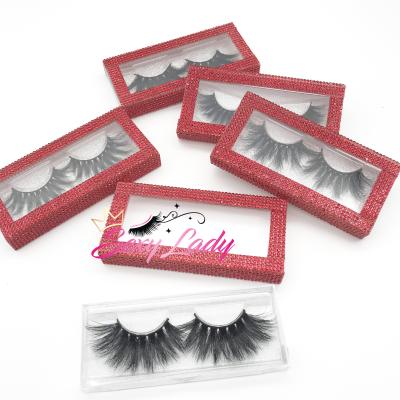 China Thick Natural Fluffy 3D Mink Fur Eyelash 25mm Silk Eyelash With Private Label Eyelash Red Faux Stone Box for sale