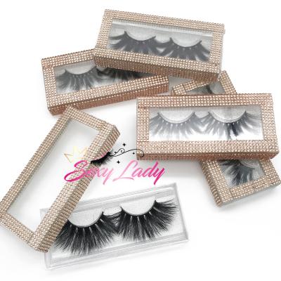 China Thick Natural Fluffy 3D Mink Fur Eyelash 25mm Silk Eyelash With Private Label Eyelash Gold Rhinestone Box for sale