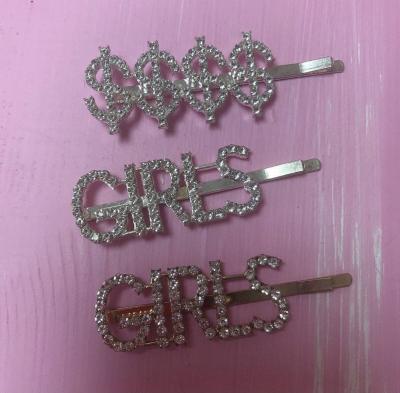 China Fashion Hair Clip With Letters Hair Pin Bling Rhinestone Women Customize Words Clips Girls Hair Accessories for sale