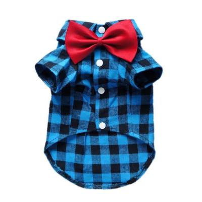 China Modern Soft Dog Plaid Casual Shirts Blue And Black Soft Dog Western Shirt Clothes Cotton Shirt + Wedding Tie, Blue for sale