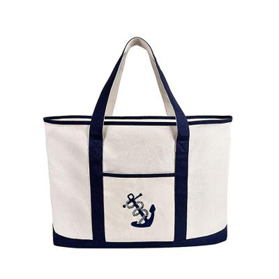 China Reusable Hot Sale Large Cotton Fashion Tote Canvas Bag With Zipper Custom Logo for sale