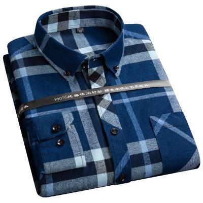 China 100%cotton Anti-pilling Men's Breathable Checked Shirt Plaid Shirts Long Sleeve Brushed Casual Shirt for sale