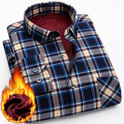 China Men's Plaid Anti-Pilling Long Sleeve Casual Shirt Button Thicken Plus Velvet Warm Shirt for sale