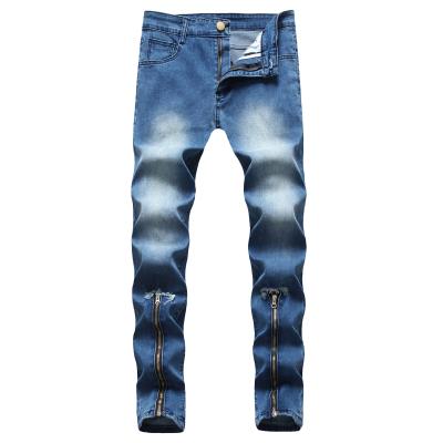 China Color Fade Proof Men Skinny Slim Fit Jeans Straight Ripped Destroyed Jeans Knees Denim Pants Zipper Stretch Bare Stretch Distressed Holes Jeans for sale