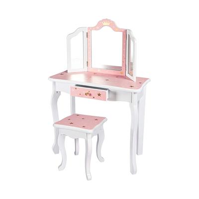 China Hot Sale Foldable Children's Dressing Table Toy for Simulation Makeup Mirrored Vanity Dressing Table for sale