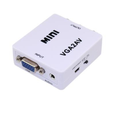 China COMPUTER 1080P VGA to TV RCA AV Video Adapter VGA2AV CVBS Converter Switch Box with 3.5mm Audio Input for PC Laptop HD TV for sale