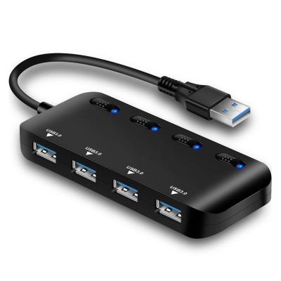 China Ultra Slim 4-Port USB 3.0 Data Hub Splitter With Individual LED On/Off Power Switches Compatible With Windows, Mac, Linux OS ZD0033 for sale