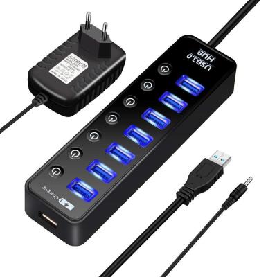 China 7 Port USB 3.0 Data Hub Splitter With 1 Smart Charging Port And Individual On/Off Switches 5V/3A Adapter For Laptop Desktop PC ZD0035 for sale