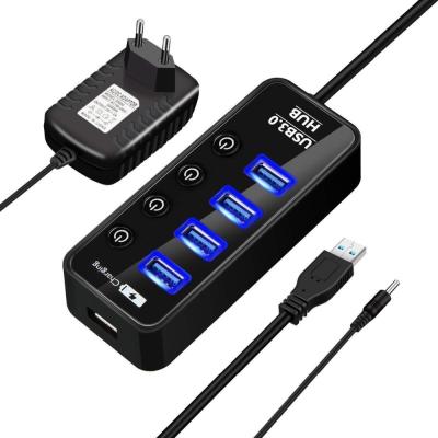 China Super Speed ​​4 Ports USB 3.0 Hub Powered USB Splitter With 1 Different USB Charging Port On/Off Switches With AC Power Adapter ZD0037 for sale