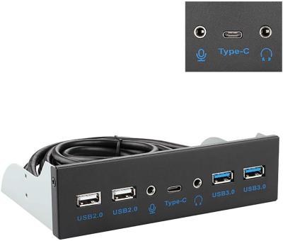 China USB 3.1 Front Panel Hub 5.25 Inch Panel Computer Expansion Board 7 Ports Support Type-C USB 3.0 USB 2.0 Microphone Audio ZD0042 for sale