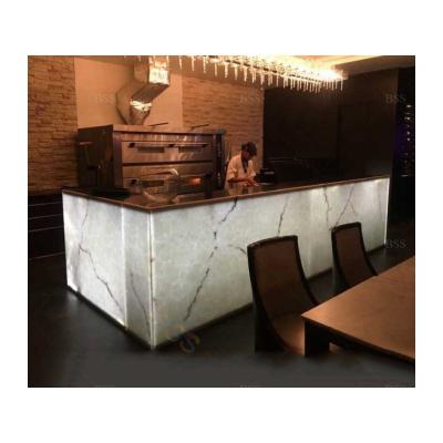 China Durable Transparent Led Luminous Italian Marble Mini L Shape Bar Counter Night Club for sale