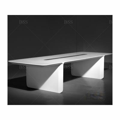 China Scratch-Resistant Board Room Desk and Chairs 8,10,12,14,16,20 Seater Custom Elegant White Marble Gloss Board Room Office Top Design for sale